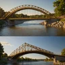 Animation frames showing a bridge structure progressively deforming and fracturing under load.
