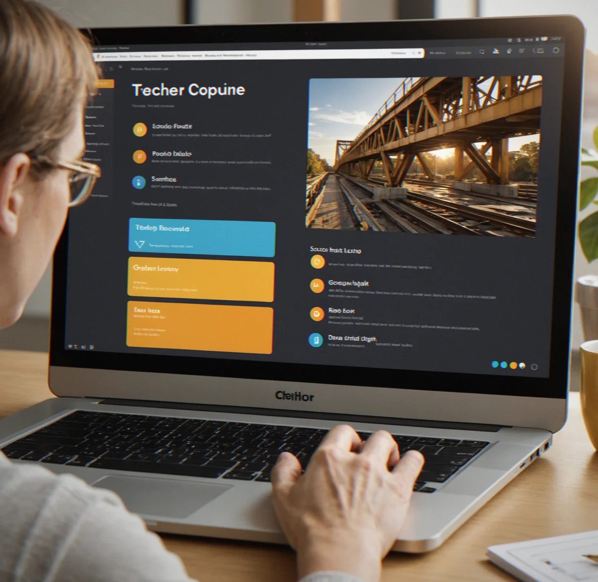 Computer screen mockup displaying a teacher dashboard with student names, puzzle completion status, iteration counts, and performance graphs.
